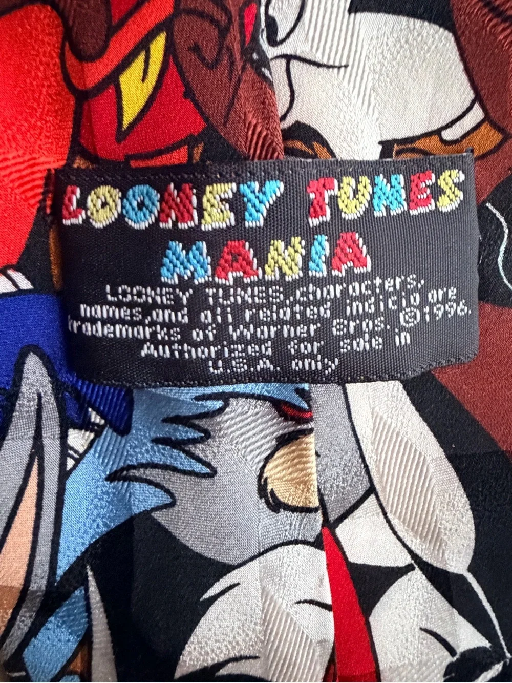 Vintage Warner Bros. Looney Tunes Character Tie - Black & Red Accents